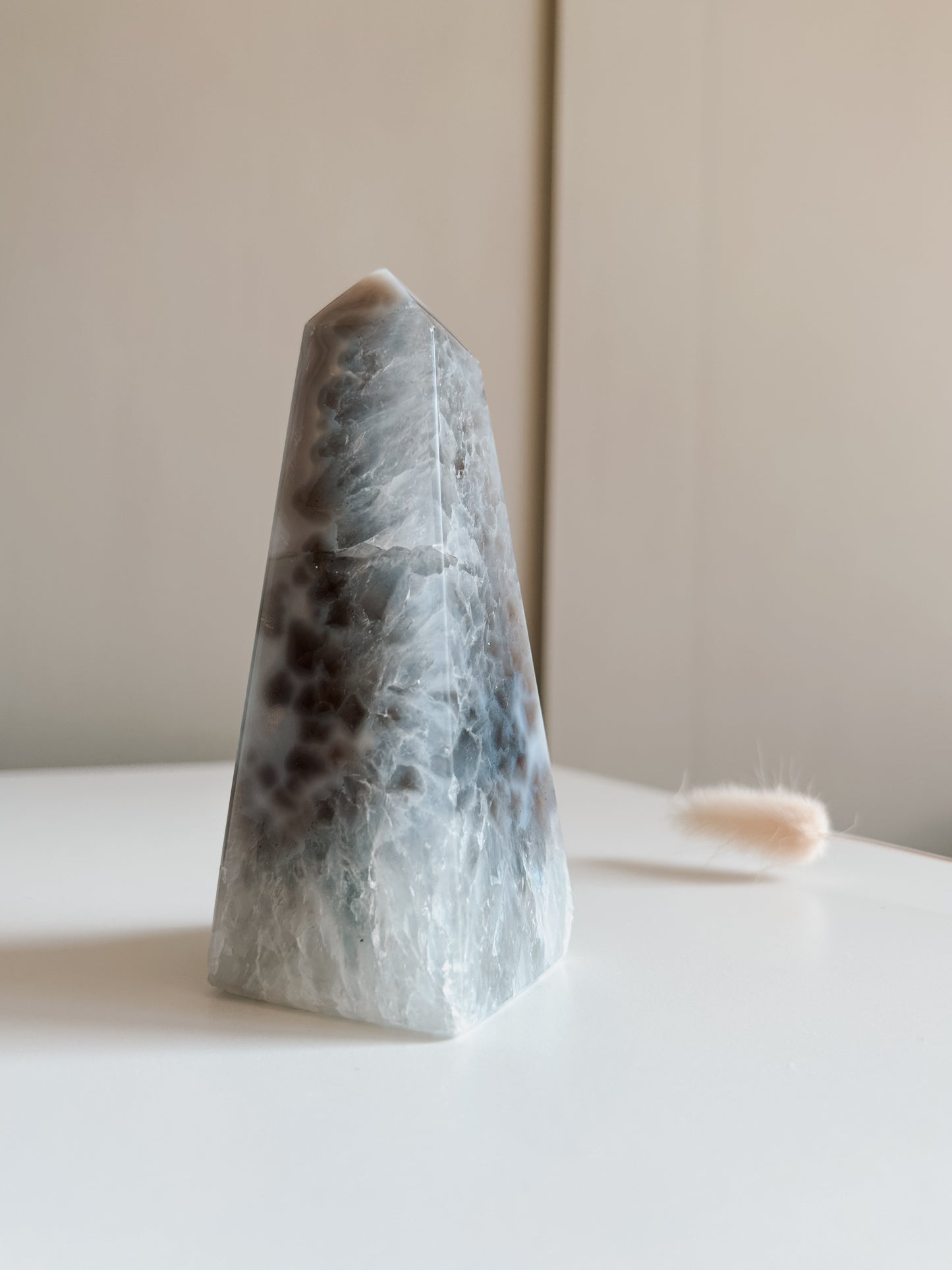 White & Blue Lace Agate Obelisk