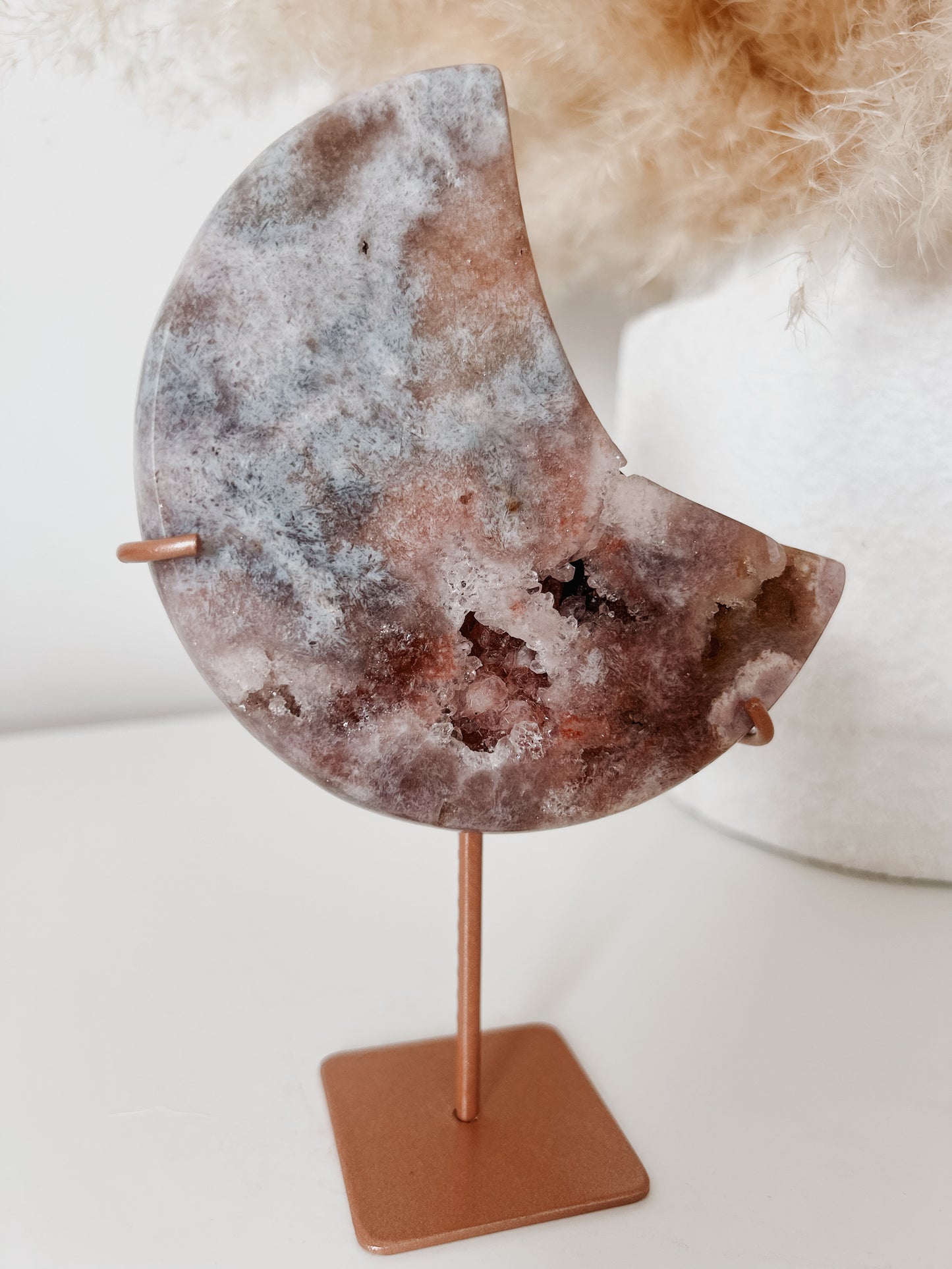Pink Amethyst Moon on Stand