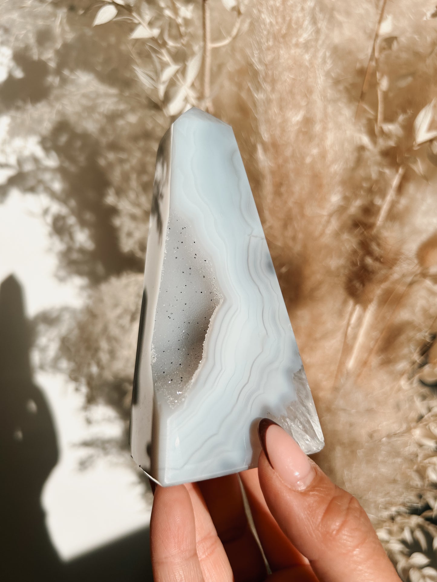 White & Blue Lace Agate Obelisk