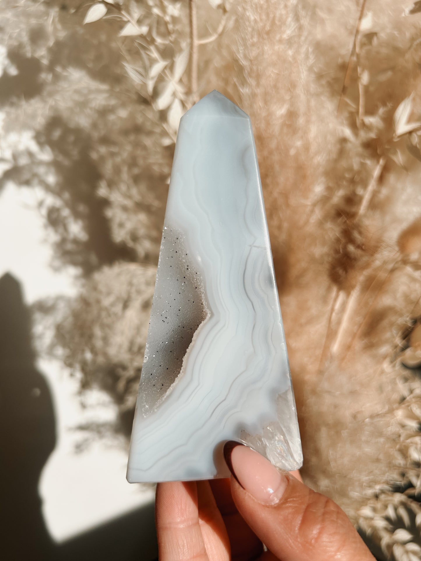 White & Blue Lace Agate Obelisk