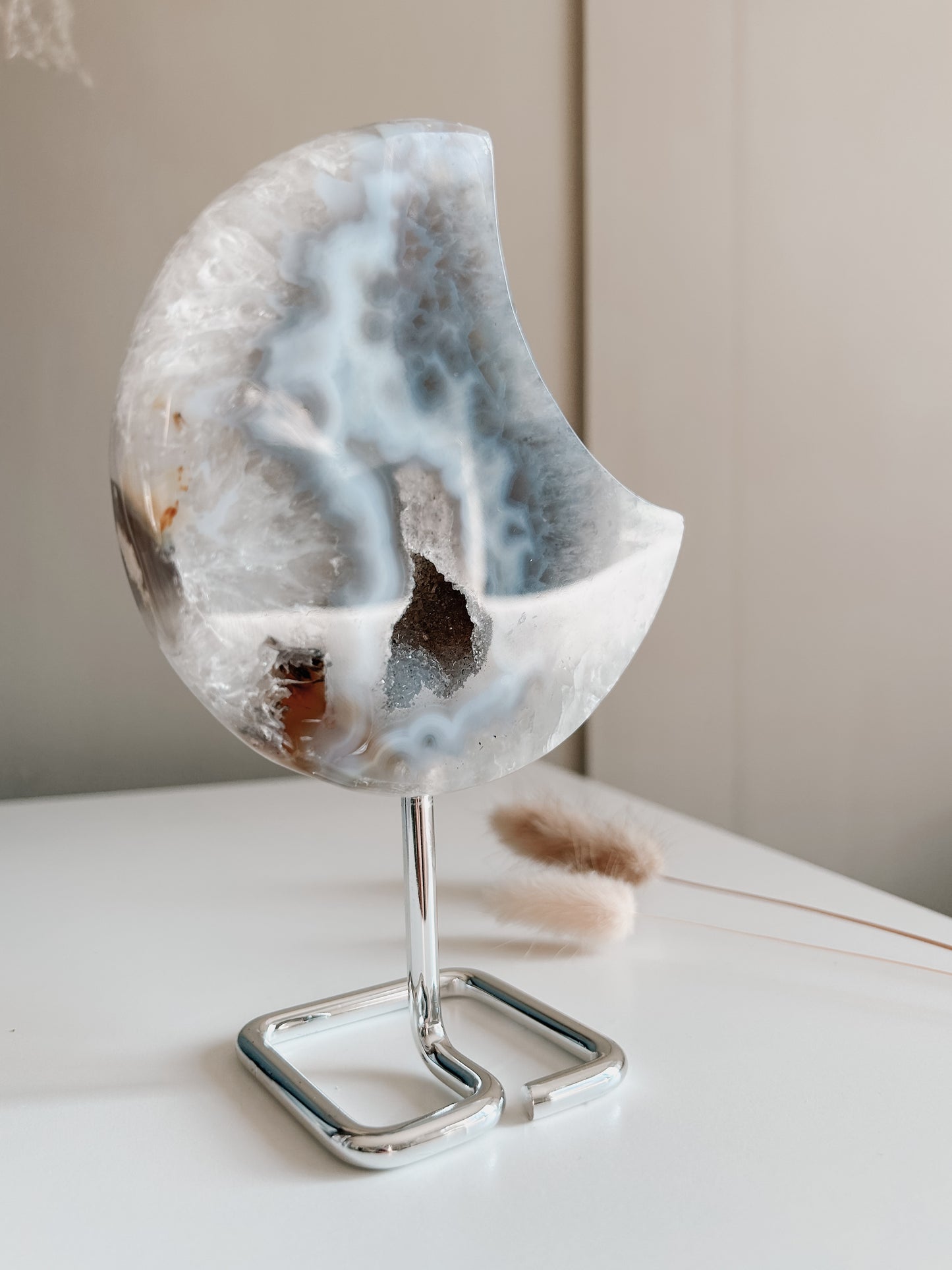 White & Blue Agate Moon