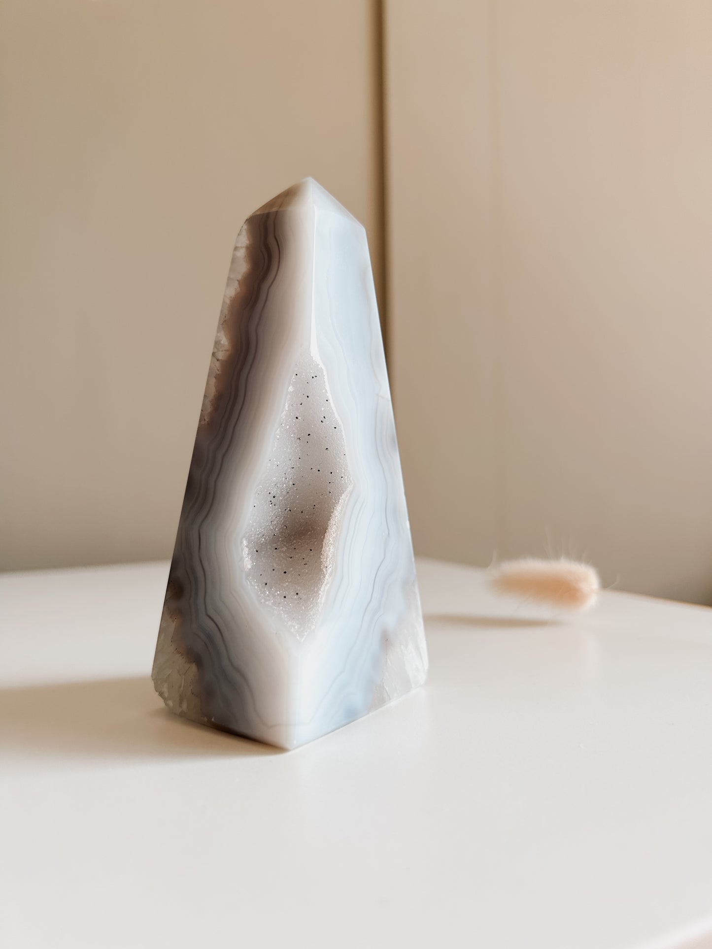 White & Blue Lace Agate Obelisk