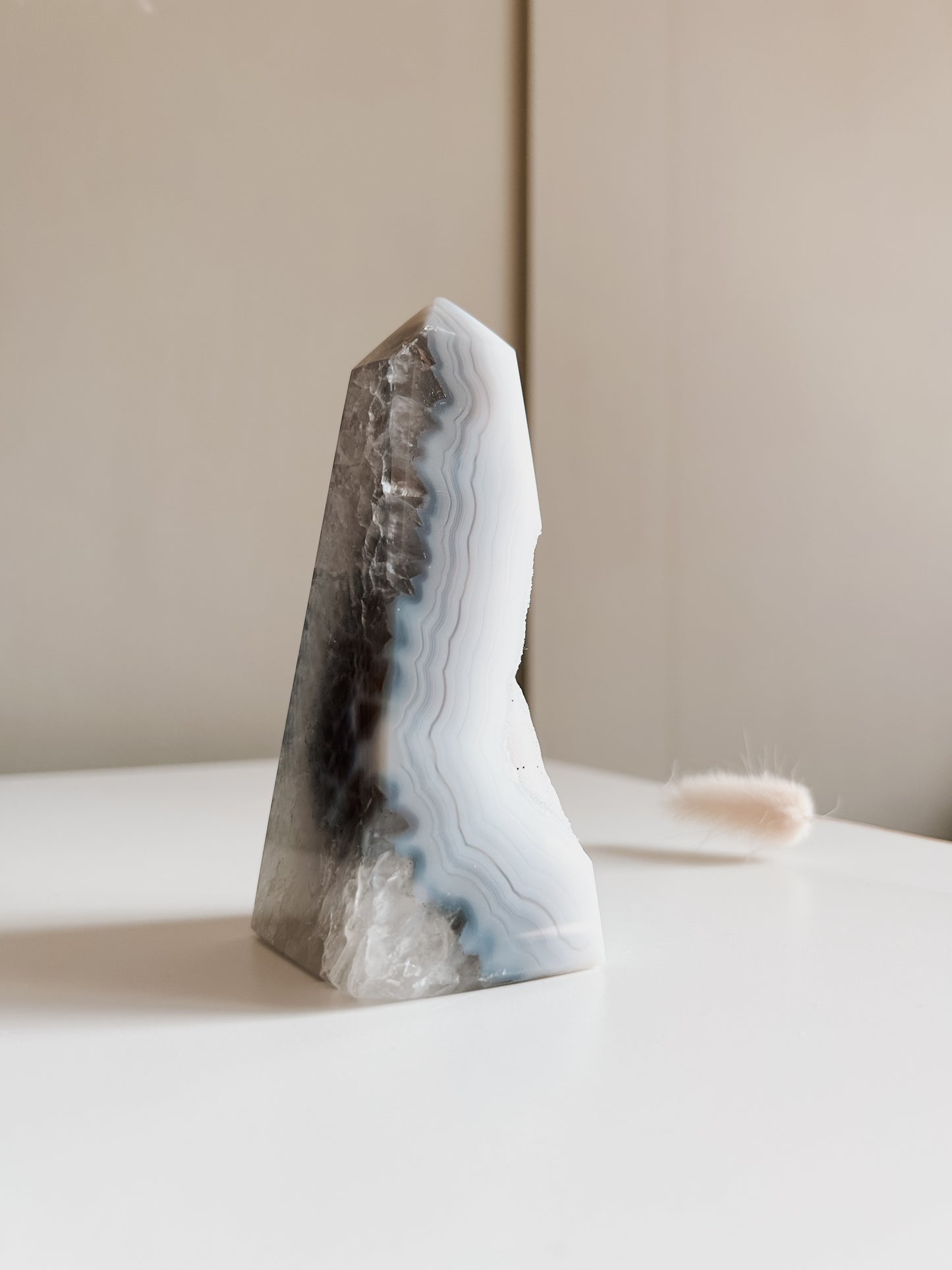 White & Blue Lace Agate Obelisk