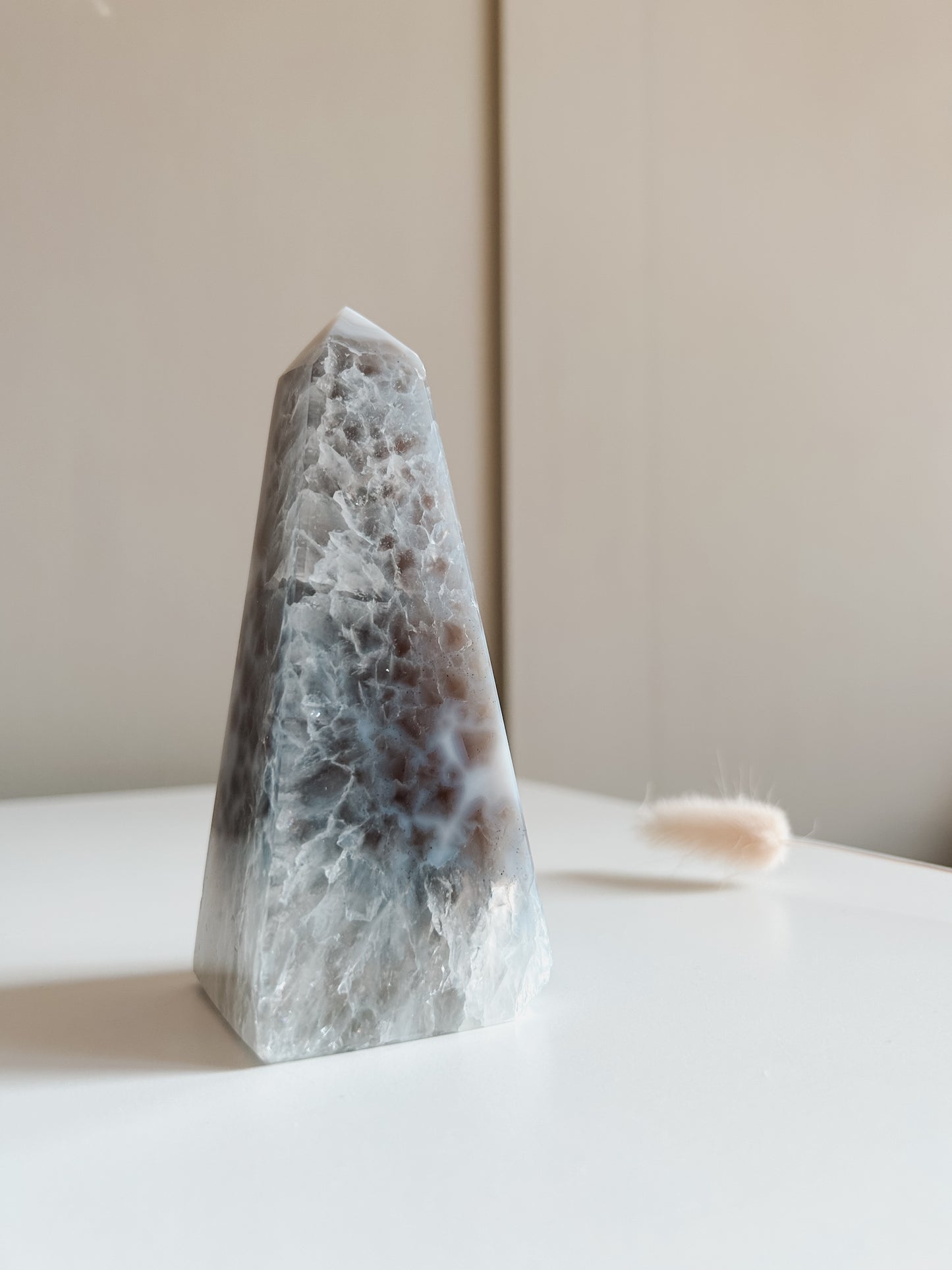 White & Blue Lace Agate Obelisk