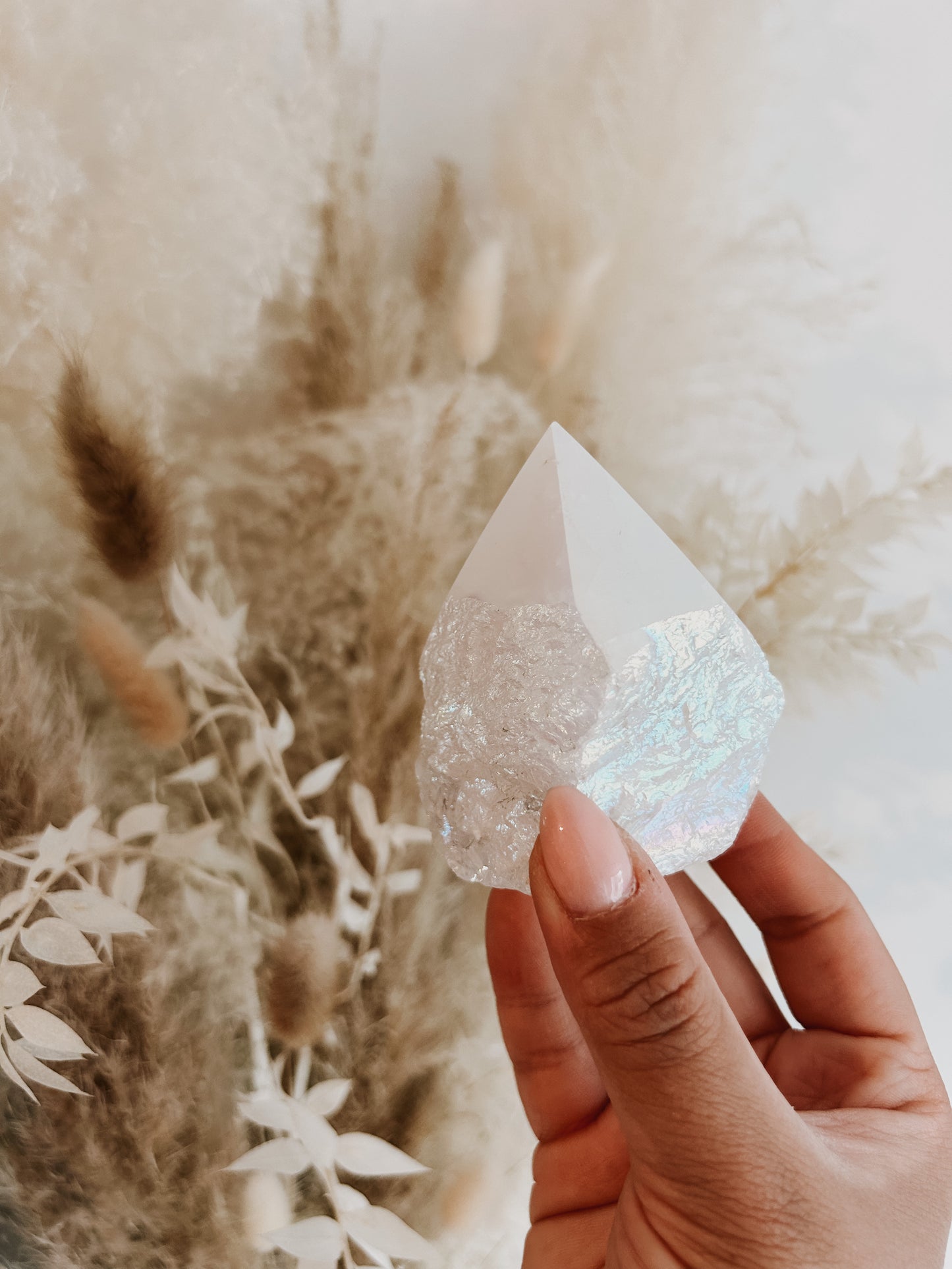 Aura Milky Quartz Raw Polished Point